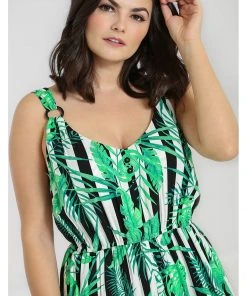 Hell Bunny Solana Leaves 70's Jumpsuit Black White