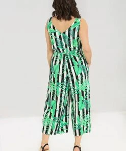 Hell Bunny Solana Leaves 70's Jumpsuit Black White