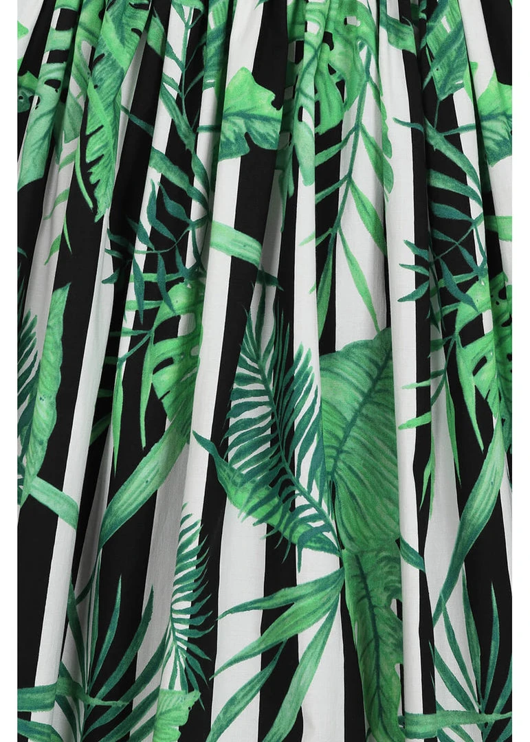 New In Hell Bunny Solana Leaves 50's Swing Skirt Black White