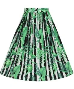 New In Hell Bunny Solana Leaves 50's Swing Skirt Black White