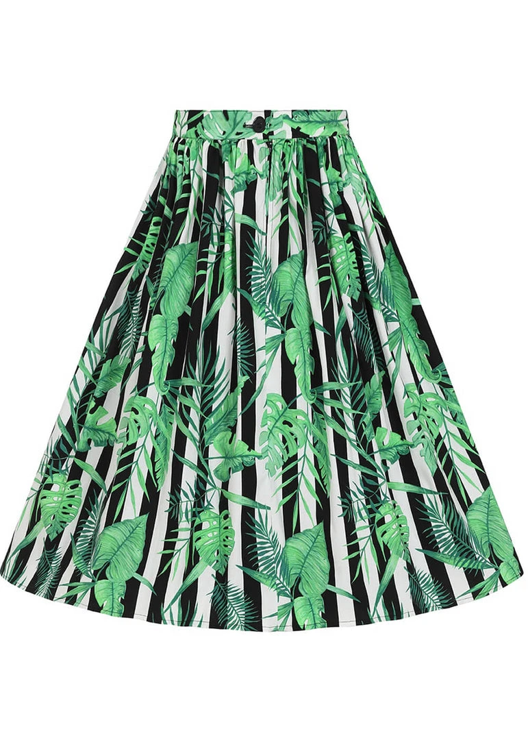 New In Hell Bunny Solana Leaves 50's Swing Skirt Black White