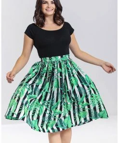 New In Hell Bunny Solana Leaves 50's Swing Skirt Black White