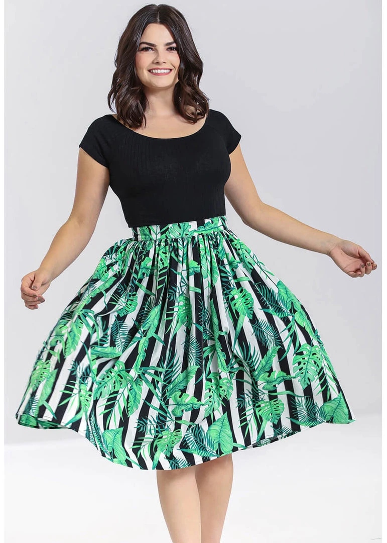 New In Hell Bunny Solana Leaves 50's Swing Skirt Black White