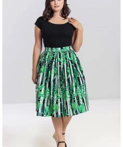 New In Hell Bunny Solana Leaves 50's Swing Skirt Black White
