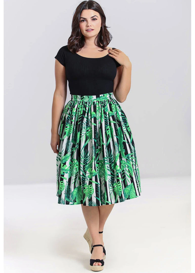 New In Hell Bunny Solana Leaves 50's Swing Skirt Black White