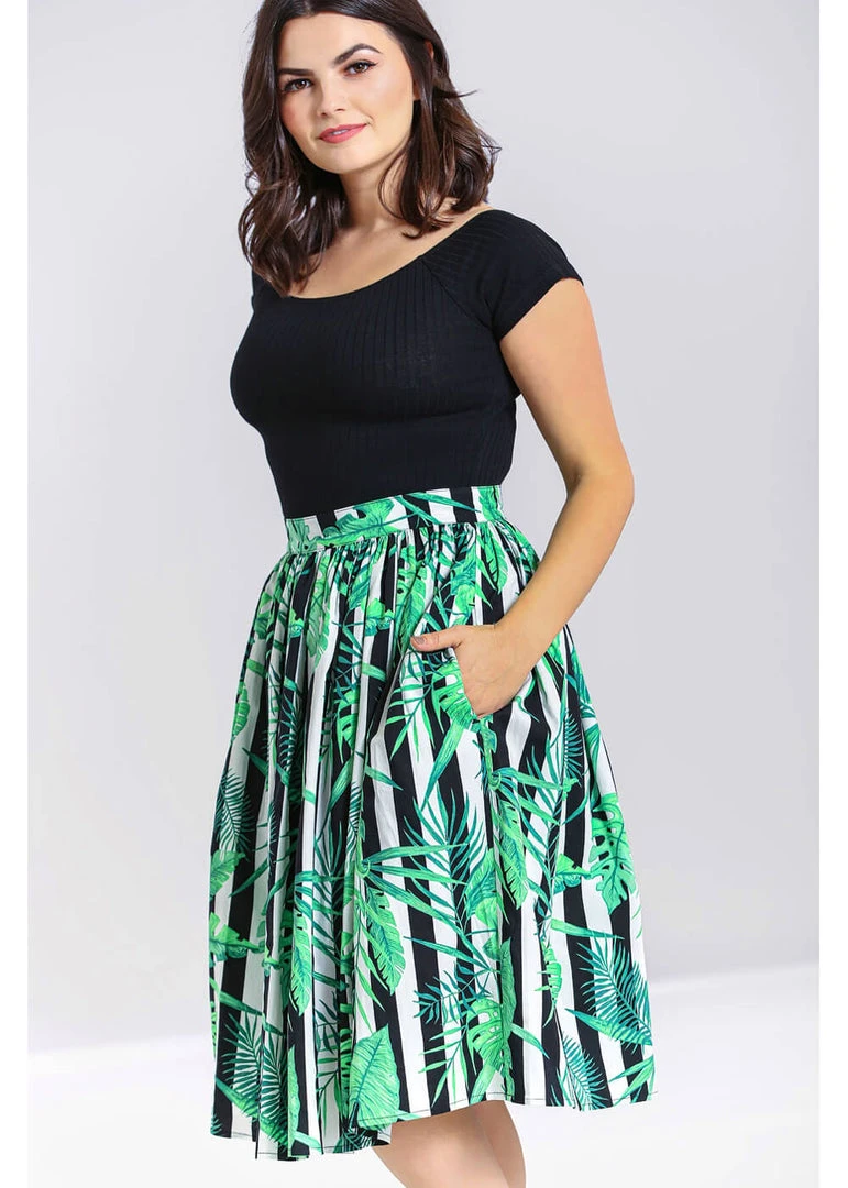 New In Hell Bunny Solana Leaves 50's Swing Skirt Black White