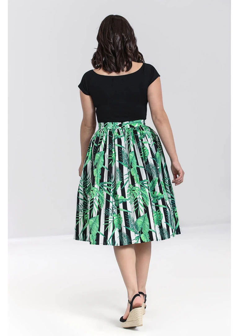 New In Hell Bunny Solana Leaves 50's Swing Skirt Black White