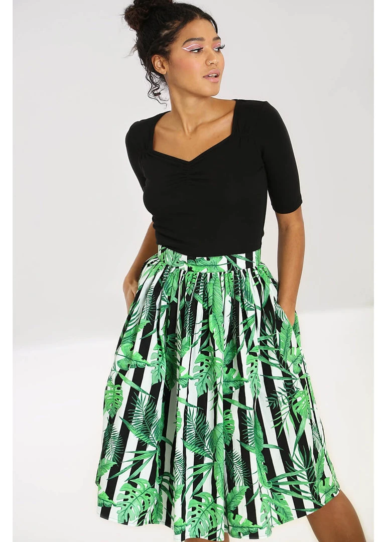 New In Hell Bunny Solana Leaves 50's Swing Skirt Black White