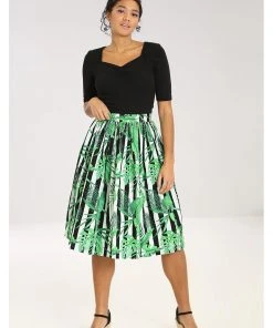 New In Hell Bunny Solana Leaves 50's Swing Skirt Black White