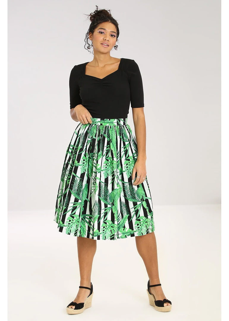 New In Hell Bunny Solana Leaves 50's Swing Skirt Black White