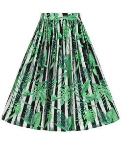 New In Hell Bunny Solana Leaves 50's Swing Skirt Black White