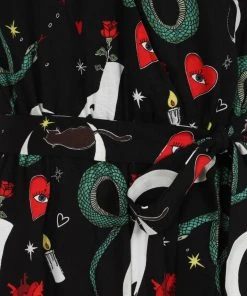 New In Hell Bunny Good Fortune Snake 70's Jumpsuit Black