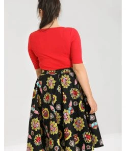 Hell Bunny Amias Sacred Heart 50's Swing Skirt Black New In