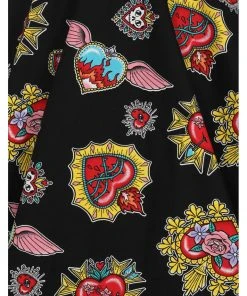 Hell Bunny Amias Sacred Heart 50's Swing Skirt Black New In
