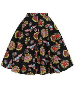 Hell Bunny Amias Sacred Heart 50's Swing Skirt Black New In
