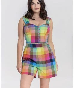 Hell Bunny Lucia Rainbow 50's Shorts Trousers Multi New In