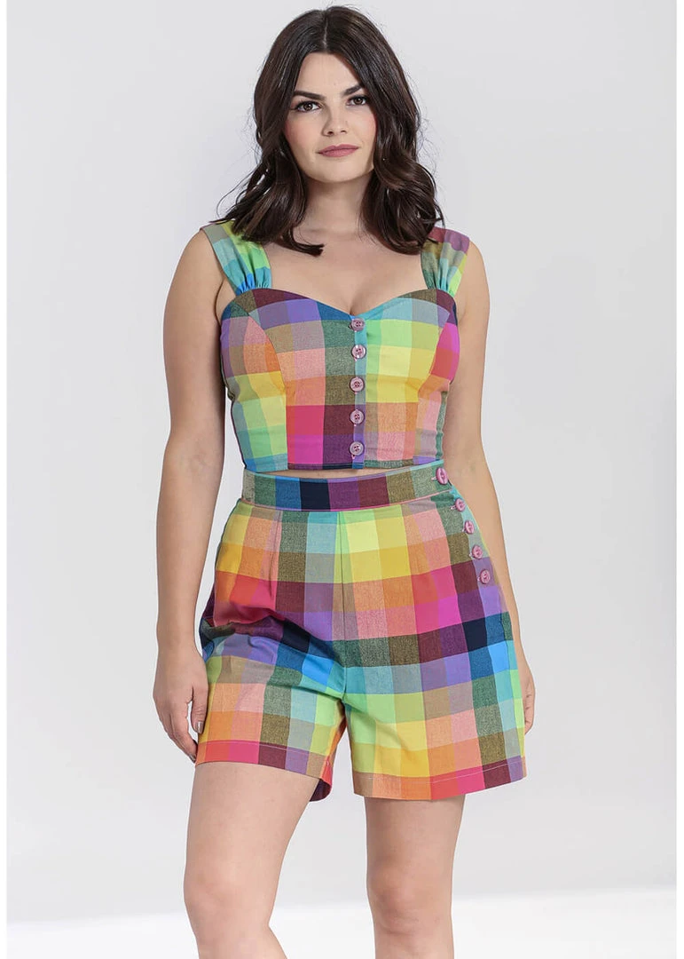 Hell Bunny Lucia Rainbow 50's Shorts Trousers Multi New In