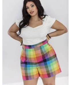Hell Bunny Lucia Rainbow 50's Shorts Trousers Multi New In