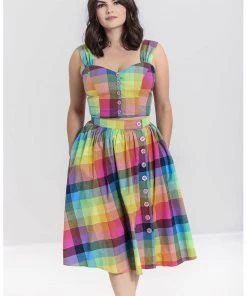 New In Hell Bunny Lucia Rainbow 50's Swing Skirt Multi
