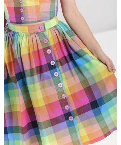 New In Hell Bunny Lucia Rainbow 50's Swing Skirt Multi