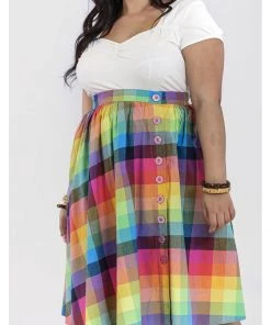 New In Hell Bunny Lucia Rainbow 50's Swing Skirt Multi