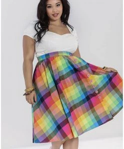 New In Hell Bunny Lucia Rainbow 50's Swing Skirt Multi