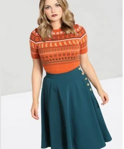 Hell Bunny Ravenwood 40's Swing Skirt Petrol Blue New In