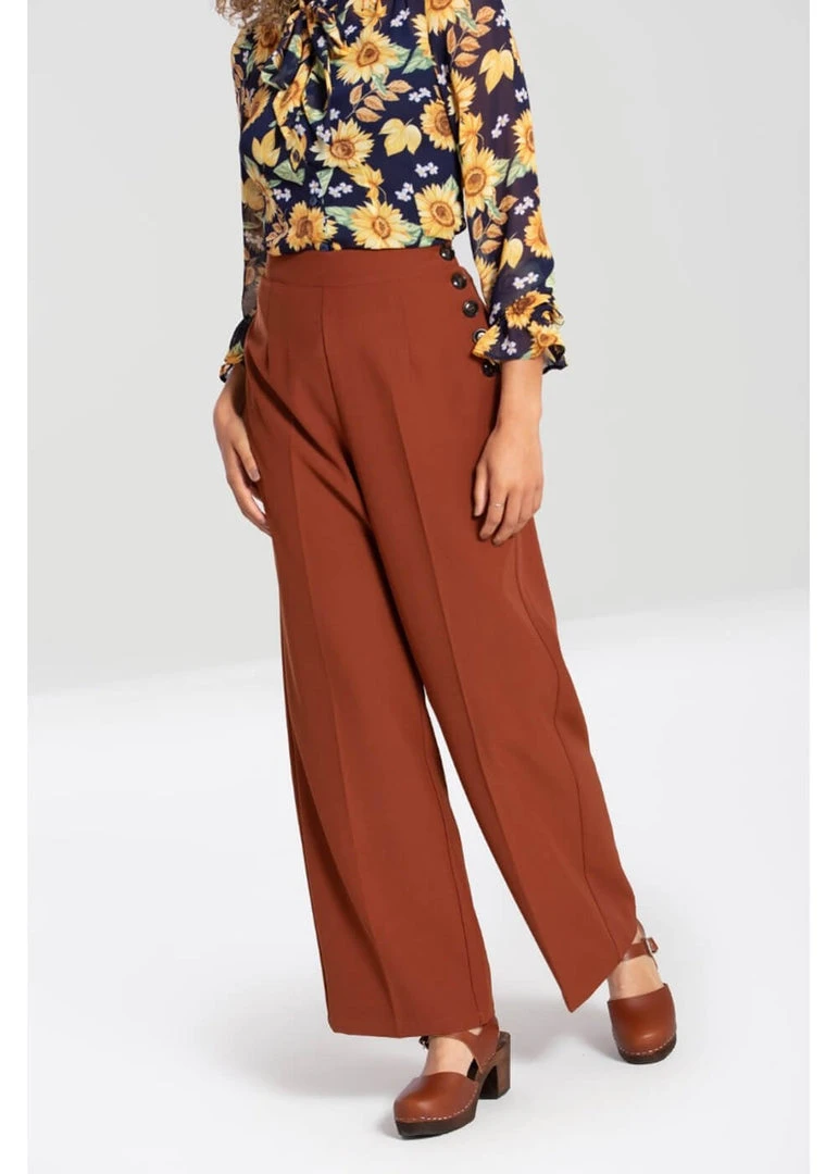 Hell Bunny Ginger 40's Swing Trousers Brown New In