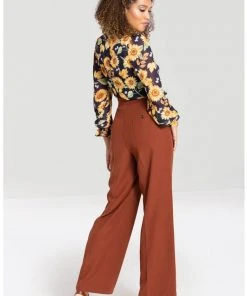 Hell Bunny Ginger 40's Swing Trousers Brown New In
