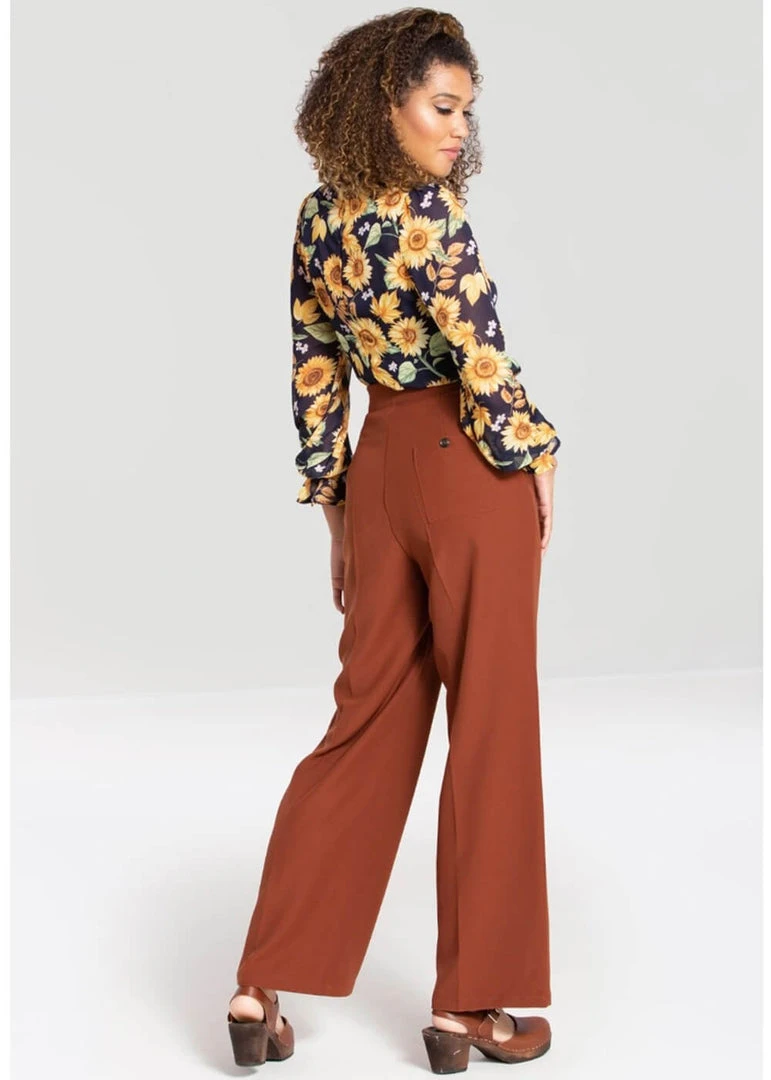 Hell Bunny Ginger 40's Swing Trousers Brown New In