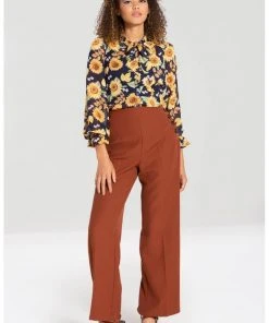 Hell Bunny Ginger 40's Swing Trousers Brown New In