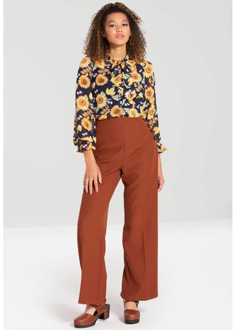 Hell Bunny Ginger 40's Swing Trousers Brown New In