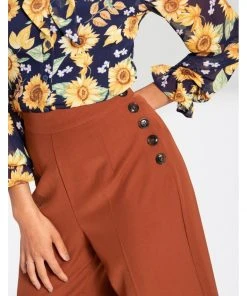 Hell Bunny Ginger 40's Swing Trousers Brown New In