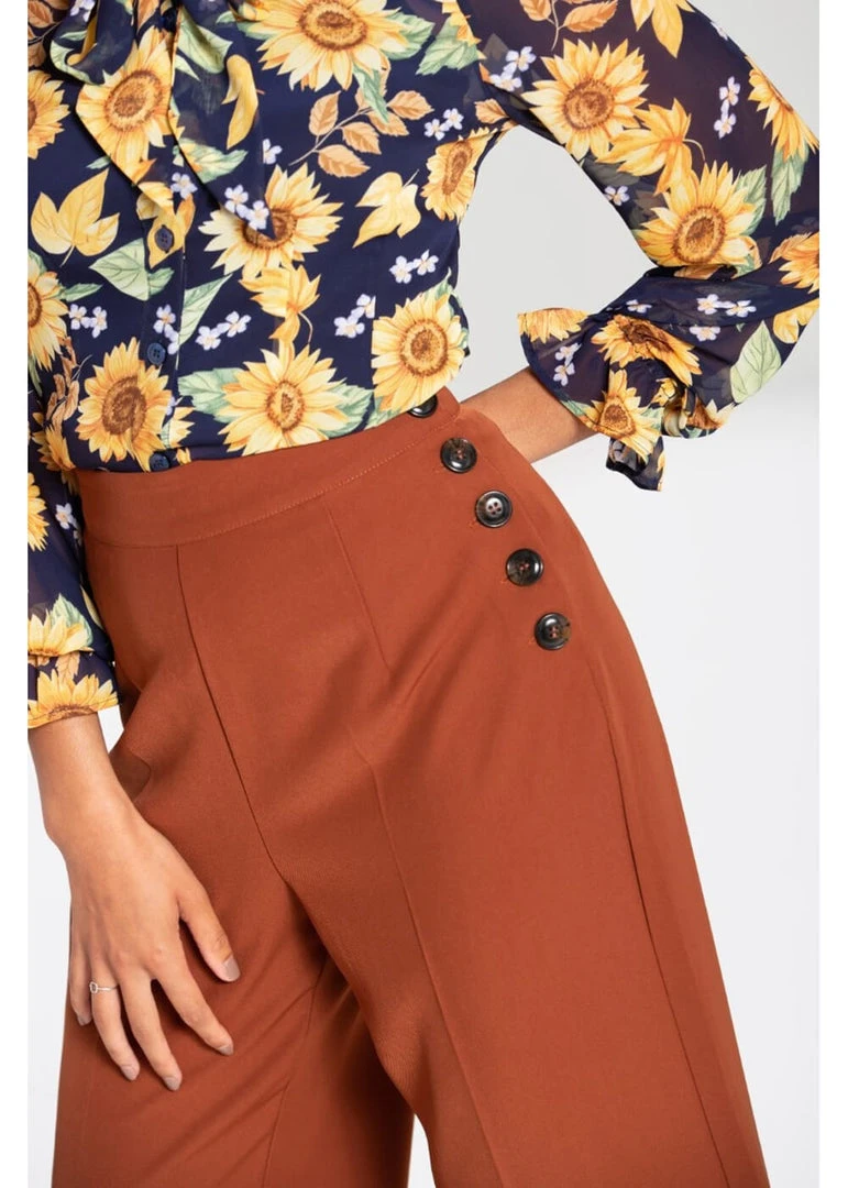 Hell Bunny Ginger 40's Swing Trousers Brown New In