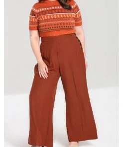 Hell Bunny Ginger 40's Swing Trousers Brown New In