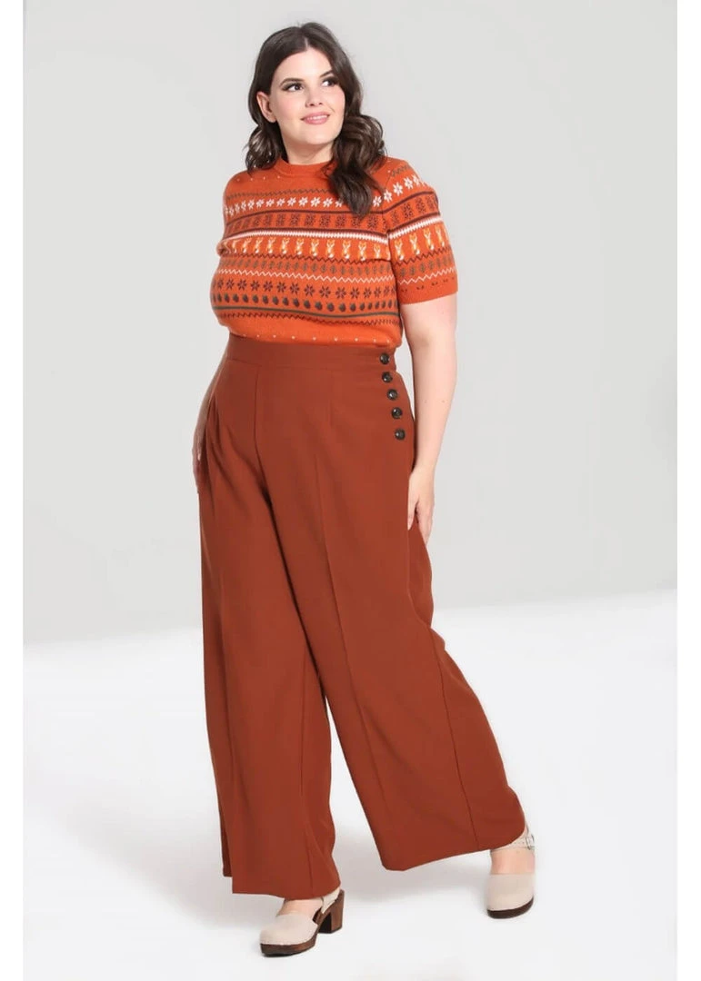 Hell Bunny Ginger 40's Swing Trousers Brown New In