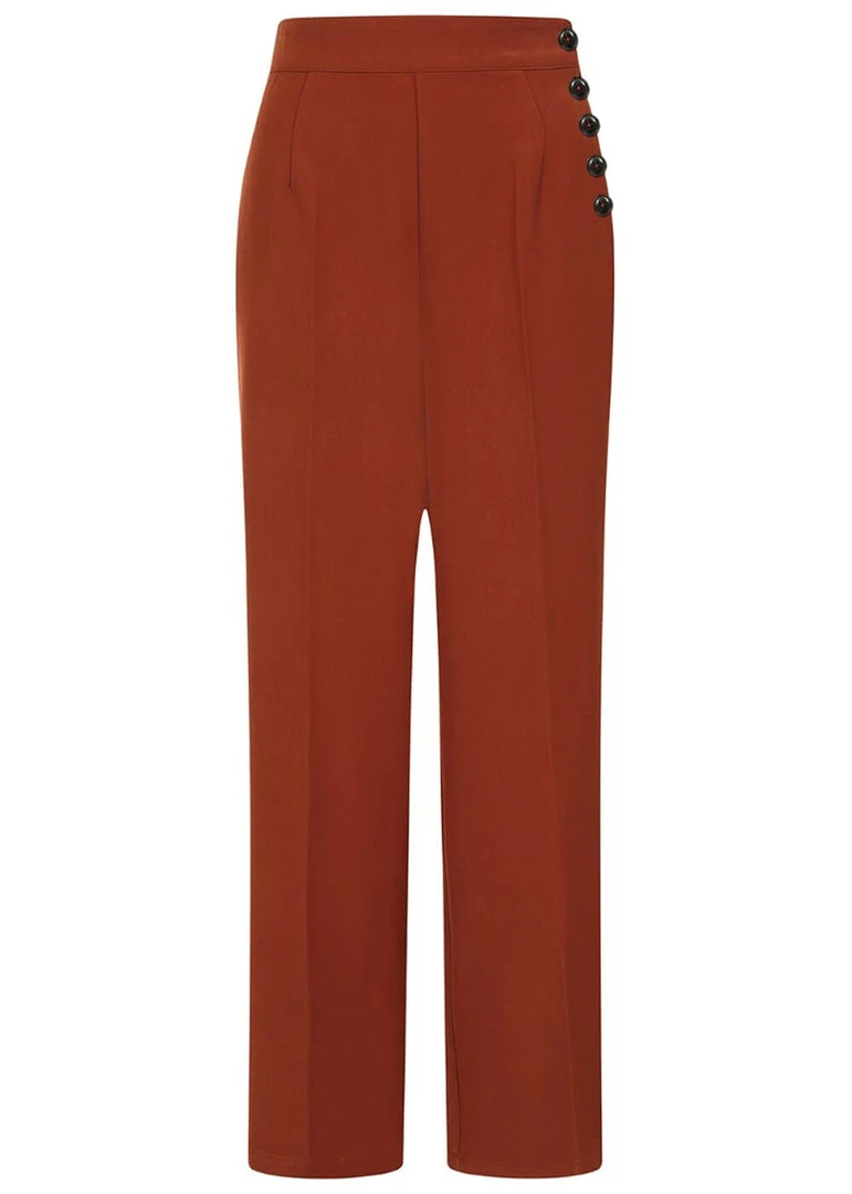 Hell Bunny Ginger 40's Swing Trousers Brown New In