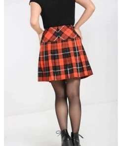 Hell Bunny Clementine Tartan 60's Mini Skirt Orange