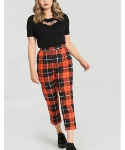 Hell Bunny Clementine Tartan 60's Trousers Orange New In