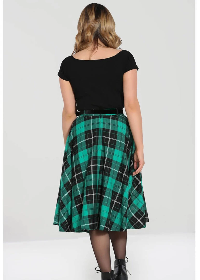 New In Hell Bunny Beryl Tartan 50's Swing Skirt Green