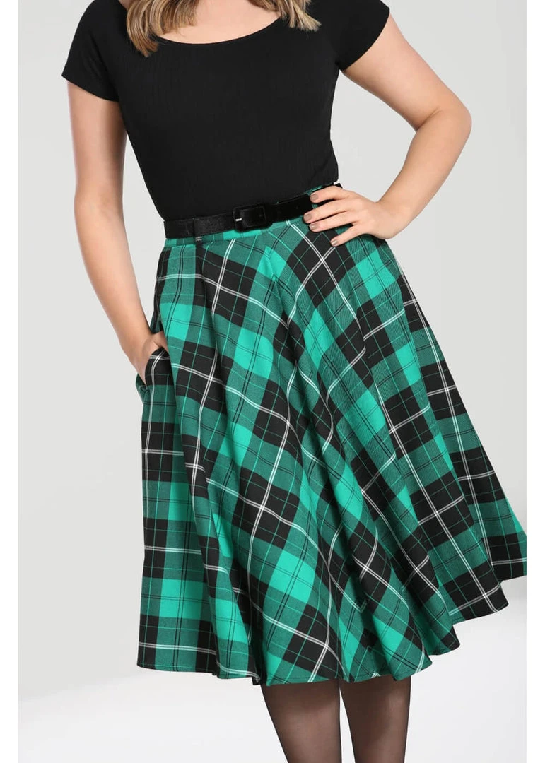 New In Hell Bunny Beryl Tartan 50's Swing Skirt Green