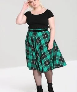 New In Hell Bunny Beryl Tartan 50's Swing Skirt Green