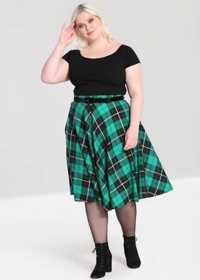 New In Hell Bunny Beryl Tartan 50's Swing Skirt Green