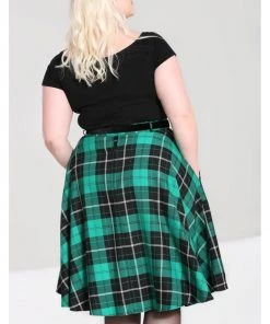 New In Hell Bunny Beryl Tartan 50's Swing Skirt Green