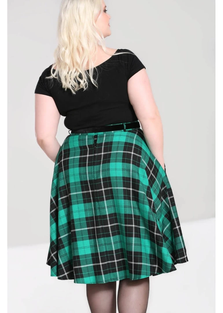 New In Hell Bunny Beryl Tartan 50's Swing Skirt Green