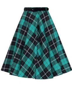 New In Hell Bunny Beryl Tartan 50's Swing Skirt Green