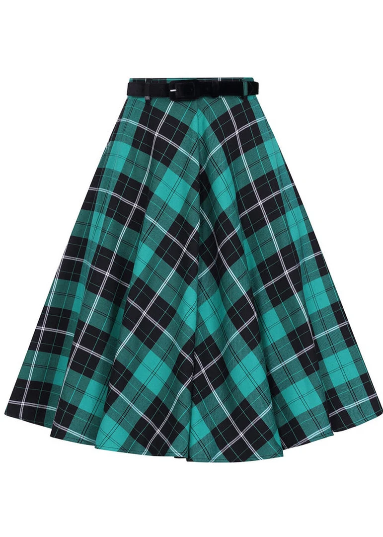 New In Hell Bunny Beryl Tartan 50's Swing Skirt Green