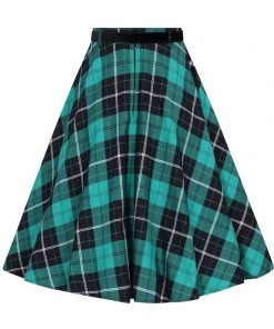 New In Hell Bunny Beryl Tartan 50's Swing Skirt Green