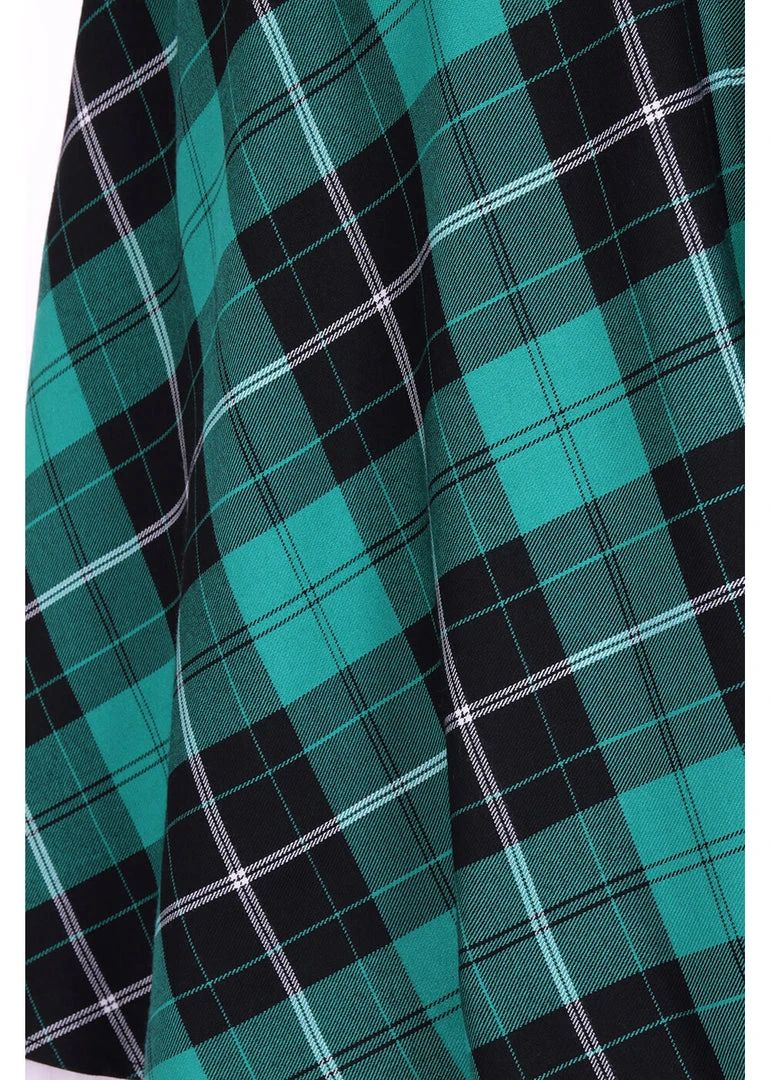 New In Hell Bunny Beryl Tartan 50's Swing Skirt Green
