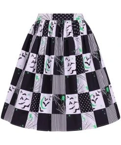 Hell Bunny Annie Bats 50's Swing Skirt Black White New In